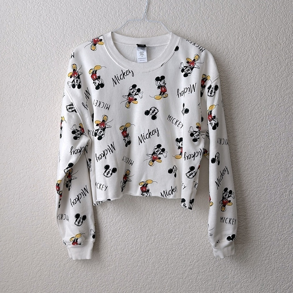 DISNEY White Mickey Mouse Crop Sweatershirt Size XL